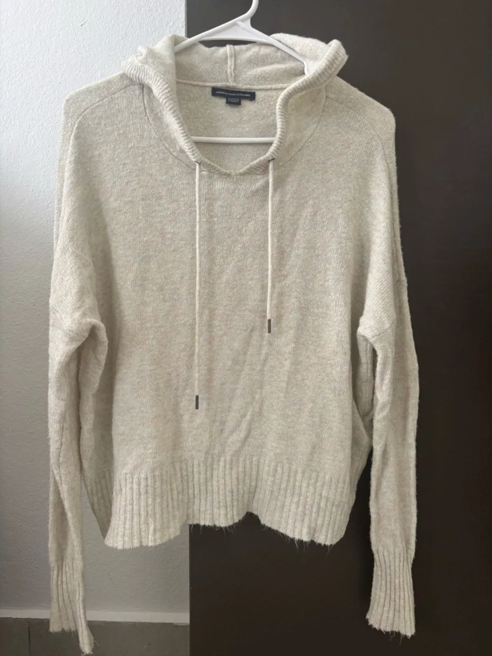 American Eagle Cream Oversized Knit Hoodie Sweater - XS